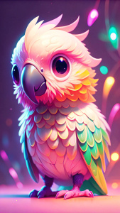 resolución 4k de un Lindo perico, Kawaii, colores pastel, ilustraciones chibi, colores pastel neón.