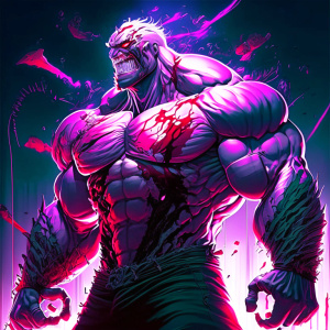 90's anime, very big, strong zombie walking