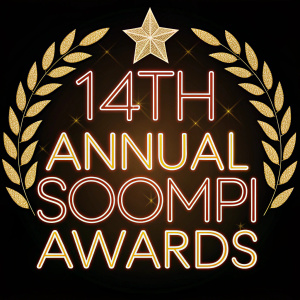 The 14th Annual Soompi Awards graphic, featuring a shiny star encircled by a golden laurel wreath. The phrase '14th Annual Soompi AWARDS' in bold letters, glowing against a black backdrop, exudes glamour and accolades.