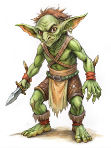 full view of a goblin with a dagger in a fighting pose