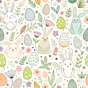 easter minimalist doodles seamless pattern tile, white ground