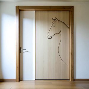 minimalist door with a horse pattern
