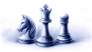 Goals and Rewards, with the chess board and chess pieces as a metaphor, in sketch format
