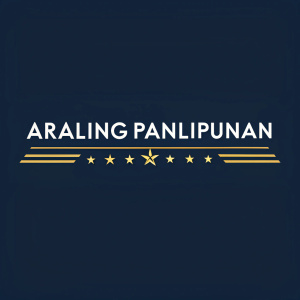 Digital illustration showcasing the Araling Panlipunan logo. Stylized with modern font on deep navy backdrop. Text stands out against dark background, minimalist design focusing on typography.