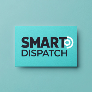 Contemporary logo design for Smart Dispatch, a dispatch service. The word Dispatch is stylized in a modern sans-serif font. Main color is a bright turquoise with black text, creating a sleek and professional appearance.