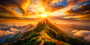 sunset on mountain top