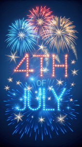 Text "4th Of July" , celebration fonts, firework with USA blue background.
