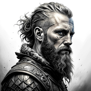 Nordic ragnar - perfect realistic art, high-definition grey and black, white background tattoo design