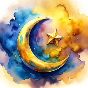 The word (Ramadan Kareem) is written in beautiful, golden letters with a beautiful crescent