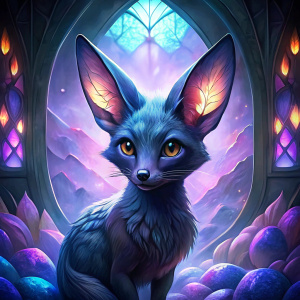 black fennec fox in stained glass