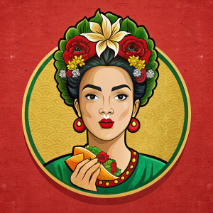 FRIDA KAHLO ANIMADA COMIENDO TACO LOGO

