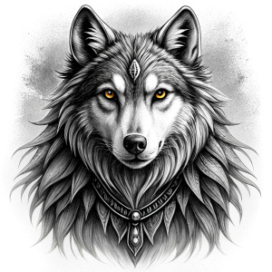 Nordic Godness Ylva She-Wolf - perfect realistic art, high-definition grey and black, white background tattoo design