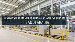 Create an image for thumbnail for this keyword Dishwasher Manufacturing Plant Setup in Saudi Arabia:    : and mention text on image Dishwasher Manufacturing Plant Setup in Saudi Arabia: :  and text should be clear visible and only once, and Image should be in landscape or ratio of 16:9, ADD Dishwasher Manufacturing Plant Setup in Saudi Arabia: