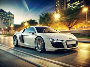 white Audi R8  street background night time
