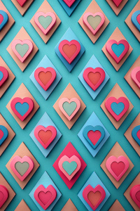 pattern with hearts, symmetric style, Paper cut craft, minimalism, flat design, pastel colour