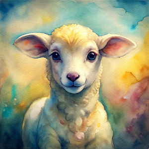 Vintage Old, Watercolor Soft Colors, Cute Sheep Baby, Frontal View