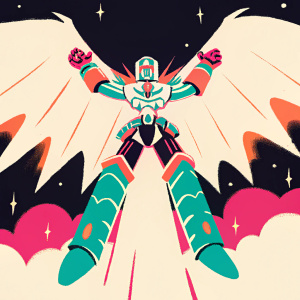 A digital illustration of Ophanimon Falldown Mode, a heroic Digimon character. Dramatic pose, emphasizing lower body. Futuristic, metallic design. Teal, green, and metallic color palette. Set against a dark, starry night sky with glowing digital effects.