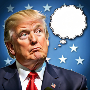 düşünen,söyleneni anlamaya çalışan donalt trump çiz resmin köşesinde konuşma balonu olsun
