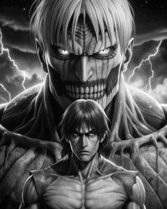 Eren jeager form titan face to face with reiner in titan form