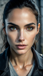 Gal Gadot, ultra-realistic, gorgeous eyes, ponytail