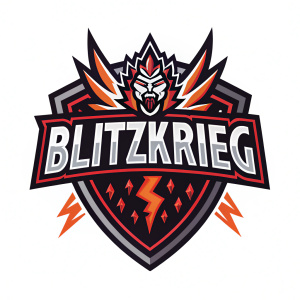Digital illustration of BlitzKrieg logo. Aggressive aesthetic. White background.