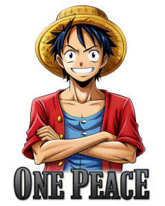 One Piece  Luffy  scritta  sfondo bianco 