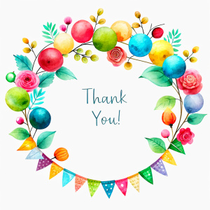 garland around "thank you", white background