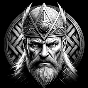 walhalla, viking warrior,  runics face, black work, white backrounds