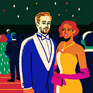 Ryan Gosling and Mandi Gosling at the Met Gala. Glamorous evening event with celebrities and guests.