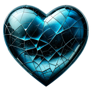 A black heart made entirely of frozen and broken glass