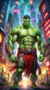 Hulk full height in Tokyo as a ninja-warrior