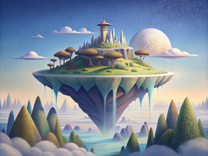 Extremely ultra-realistic photorealistic 3D, professional photography, natural lighting, volumetric lighting maximalist photo-illustration in 8K resolution, detailed, elegant an inverted flying island