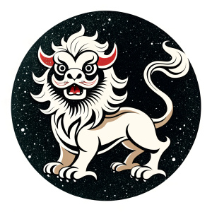 Chinese lion awakening, cute lion, black and white LOGO, frontal lion head