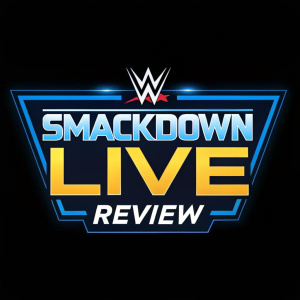 Bright, modern logo for WWE SmackDown Live Review. Prominently displayed text on a sleek black background.