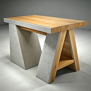 desk made of wood and concrete