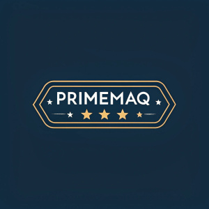 Digital logo for PrimeMaq. Sleek and professional design. Dark blue background. Modern font. Brand name 'PRIMEMAQ' and additional text. Simple and clean aesthetic. Emphasis on brand identity.