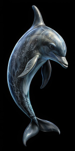 una imagen muy detallada de: ( UN DELFIN ) .Fondo negro, Cuerpo entero, 64k, Detalles finos. 