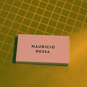 Mauricio Rossa's sleek business card. Modern graphic design. Dark grid background. White card with black text. Contact info