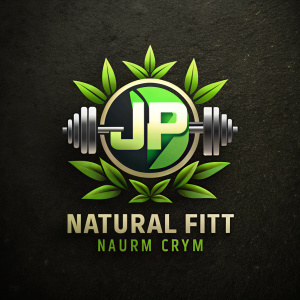 crear logotipo muy llamativo para una empresa utilizando elementos del gimnasio y de la naturaleza con el nombre de "JP NATURAL FIT" utiliza pesas del gym