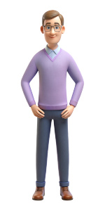 Bill Gates full-length in lilac v-neck sweater, shirt, jeans