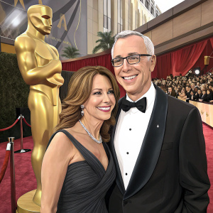 Dr. Drew Pinsky and Susan Pinsky at the Academy Awards. They are smiling and posing together.