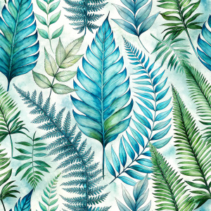 ferns and  tropical leaves, laying repeat,
 white backgraund