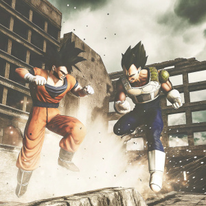 Game cover art for Dragon Ball Xenoverse 2 featuring Goku and Vegeta. Battle scene in animated style