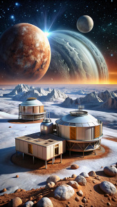 Located in the distant Kuiper Belt, this outpost is a frontier for deep space exploration and scientific research. Its insulated habitats and labs are designed to operate efficiently in the frigid, low-light environment at the edge of the solar system.