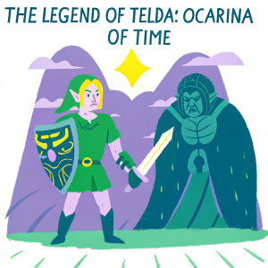 Digital artwork promoting The Legend of Zelda: Ocarina of Time. YouTube thumbnail featuring Link and Ganondorf.