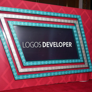A company logo for Logos Developer. Features sleek, modern design with interlocking blue and silver lines forming a geometric pattern. Bold, sans-serif font for 'Logos Developer' on a deep black backdrop.