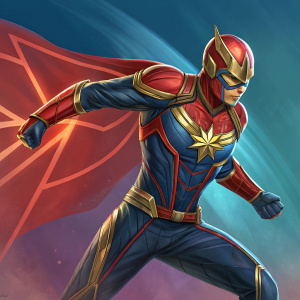 Digital art of a Marvel Strike Force hero. Character in action pose, vibrant colors and intricate design