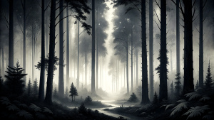 black and white deep forest wallpaper