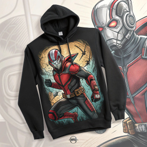 Official Ant-Man merchandise, featuring superhero graphic on black hoodie.