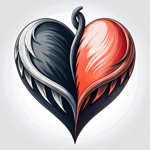 Style stickers. Create a heart shape with clean lines and smooth .Experiment with negative space to create an additional shape within the heart. Apply a subtle gradient to the heart symbol for a modern touch. Black and red only. White background, No Background, vector, 8K.